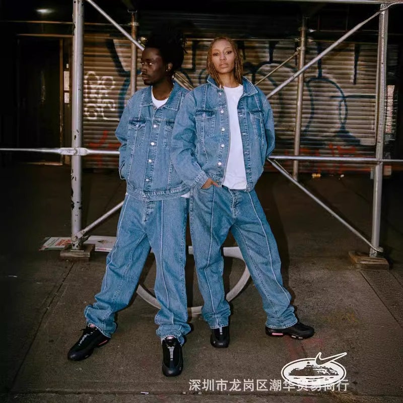 Alcatraz Corteiz Denim Coat Street High Street Style Casual Hip Hop Trendy Long Sleeve Top - Image 4